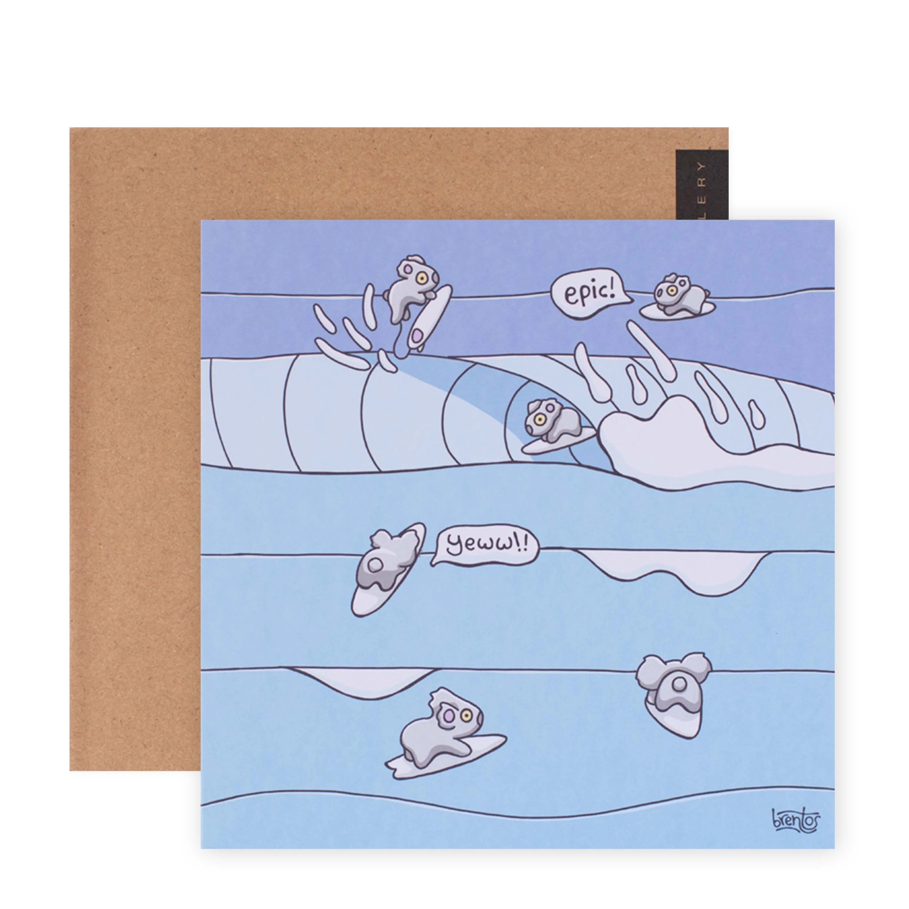 Hallmark x Brentos Gallery Blank Greeting Card - Surfing Koalas - Image 3